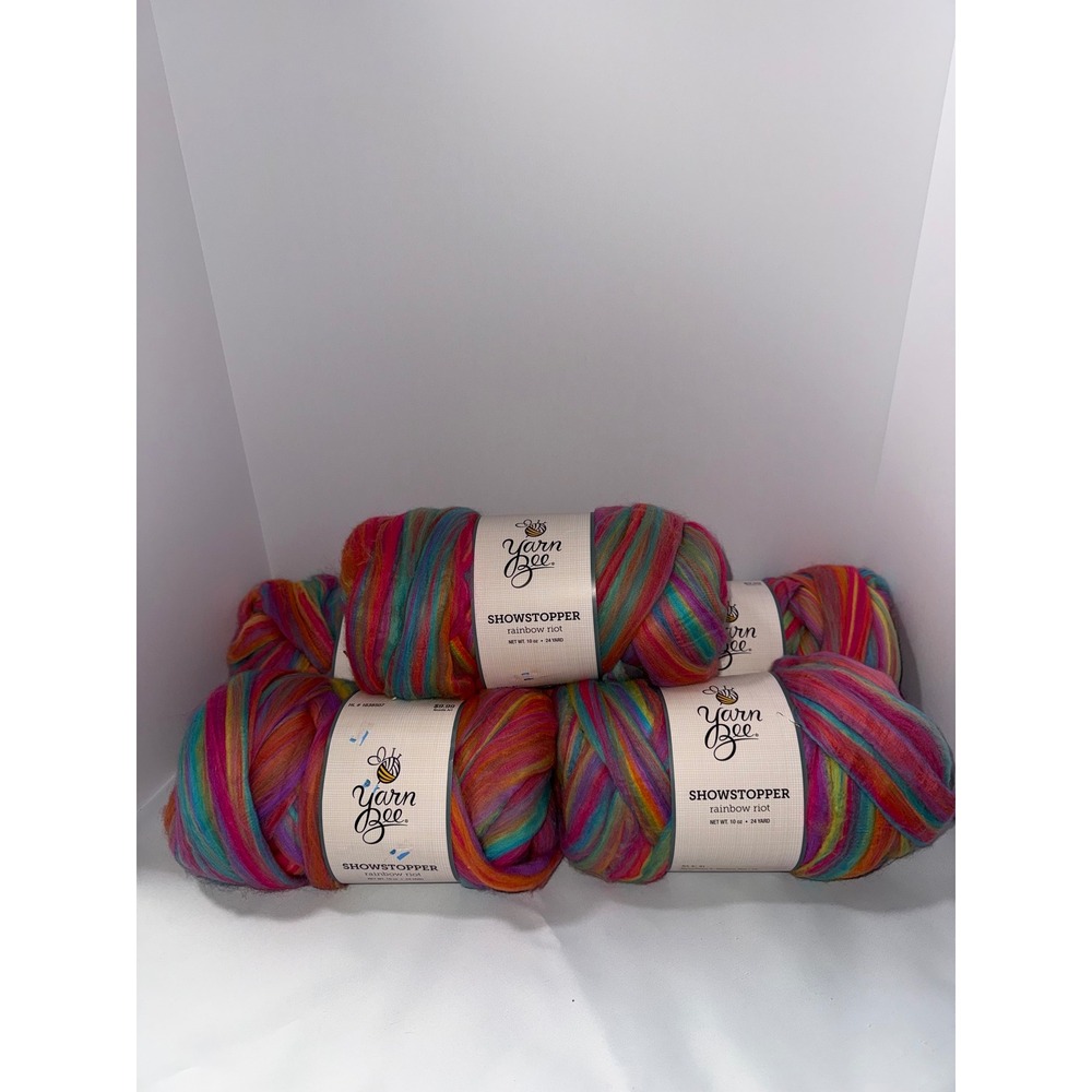 Yarn Bee Showstopper Rainbow Riot Super Bulky Wool Blend Yarn 10oz Lot of 5
